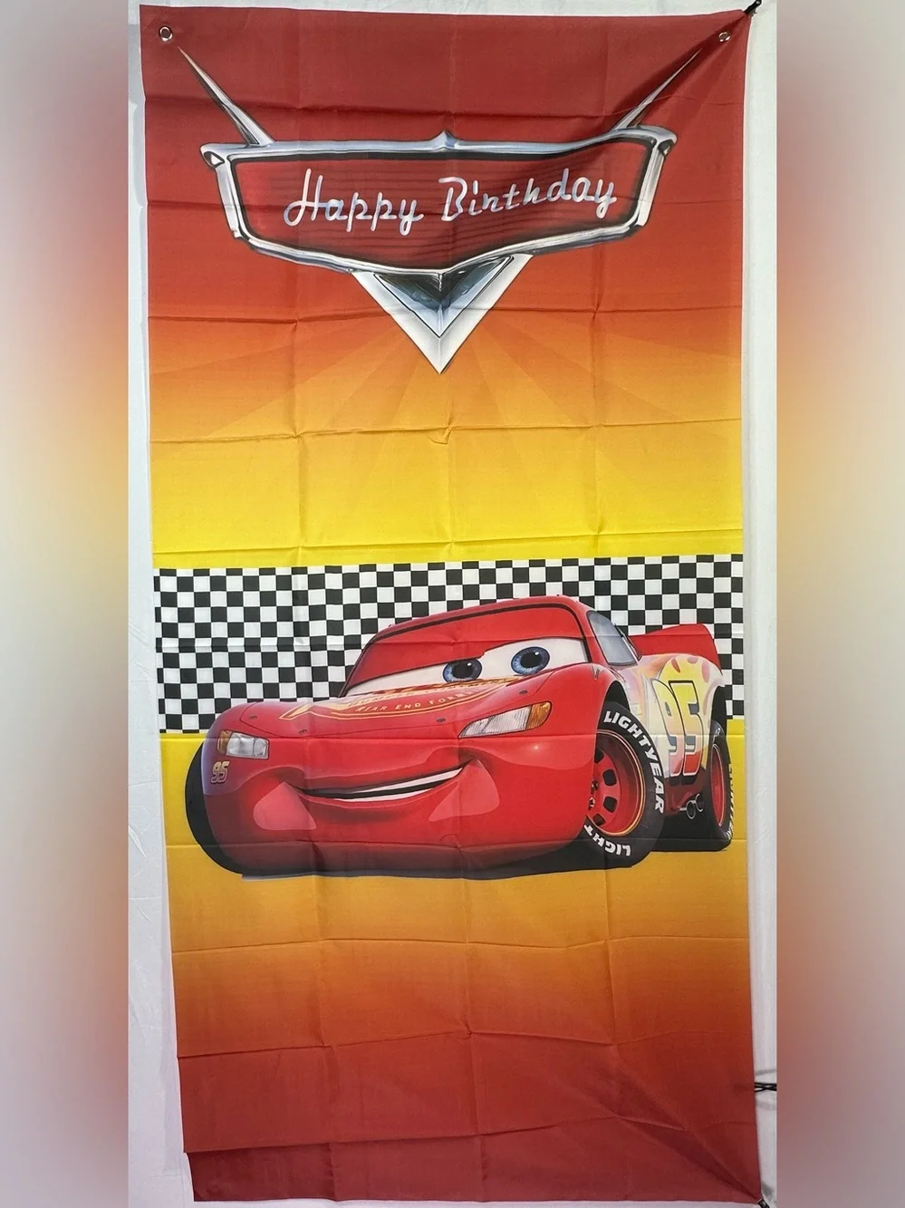 Cars Lightning McQueen Happy Birthday Backdrop Banner 6x3Ft.